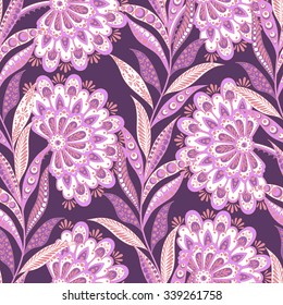 floral vector illustration in damask style. seamless ethnic background
