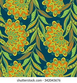 floral vector illustration in damask style. seamless ethnic background
