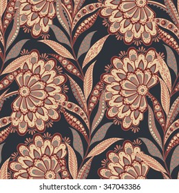 floral vector illustration in damask style. seamless ethnic background