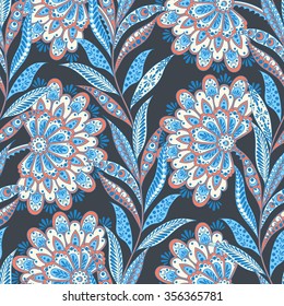 floral vector illustration in damask style. seamless ethnic background