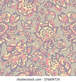 floral vector illustration in damask style. ethnic background