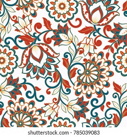 floral vector illustration in damask style. Seamless background