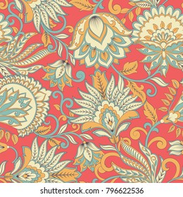 floral vector illustration in damask style. ethnic background