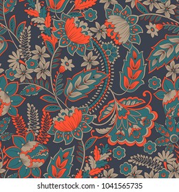 Floral vector illustration in damask style.Seamless vintage background