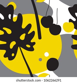 Floral vector illustration. Hand drawn pattern with modern exotic jungle fruits and plants