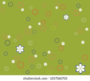 Floral vector illustration on a green background, pattern                 