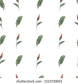 Floral vector illustration on white background. Tropical forest botanical motifs. Seamless vector texture for fashion prints with in hand drawn style fabric.