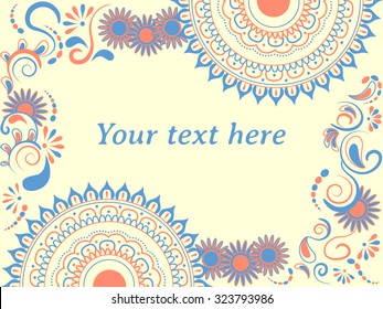 Floral vector illustration in oriental style. Pastel lace ornament. Can be used as wedding invitation, greeting card, banner, background and other decoration. 
