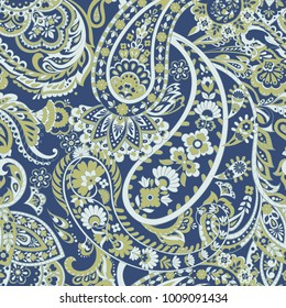 Floral vector illustration with paisley pattern. Seamless background