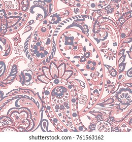 Floral vector illustration with paisley pattern. Seamless background