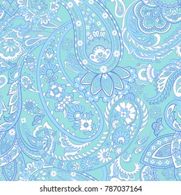 Floral vector illustration with paisley pattern. Seamless background
