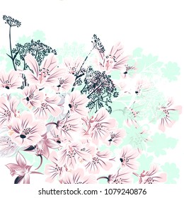 Floral vector illustration with pink flowers for wedding designs