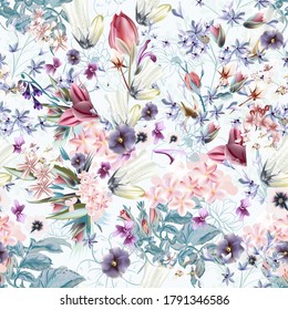 Floral vector illustration with spring and summer field flowers