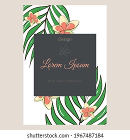 Floral vector illustration template for a postcard, business card, or advertising banner. Space for the text. Stock illustration. Banners with tropical plants for a wedding or event.