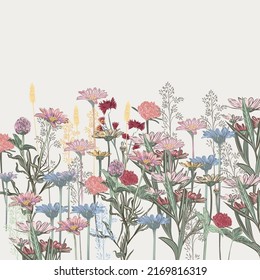 Floral vector illustration with wild daisy flowers in vintage style