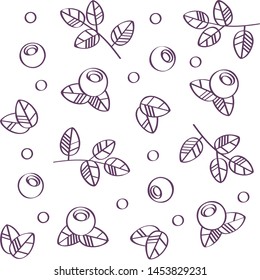 Floral vector illustrations. Monochrome seamless pattern wallpaper with branches, leaves and blueberry berries on the white background