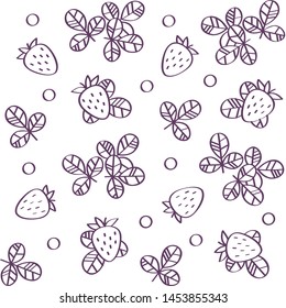 Floral vector illustrations. Monochrome seamless pattern wallpaper with branches, leaves and ‪strawberry‬ berries on the white background