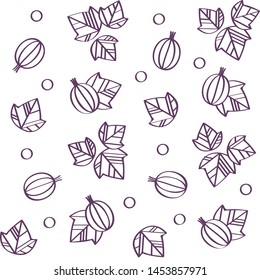 Floral vector illustrations. Monochrome seamless pattern wallpaper with branches, leaves and ‪gooseberry‬ berries on the white background