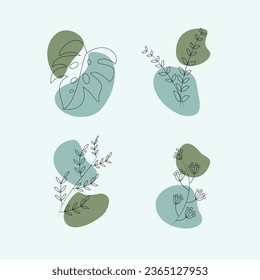 Floral vector illustrations. Stack of four illustration in one style can be used for stickers, cards, logos. Handwritten florals.