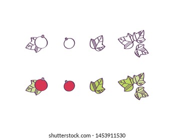 Floral vector illustrations. Thin line icon set with branches, leaves and redcurrant berries