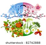 Floral vector image for design with four seasons