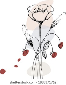 composiciones aisladas de vectores florales en postales y pegatinas. decoración para tarjetas de felicitación, invitaciones, pancartas, folletos.girasol, camomila, hierba, flores silvestres