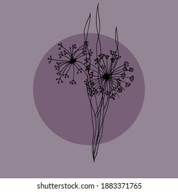 floral vector isolated compositions on postcards and stickers. decorations for greeting cards, invitations, banners, flyers.sunflower, chamomile, grass, wild flowers
