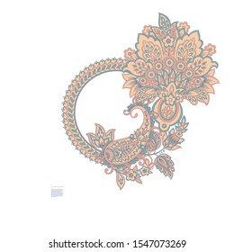 Floral vector isolated pattern with paisley ornament.