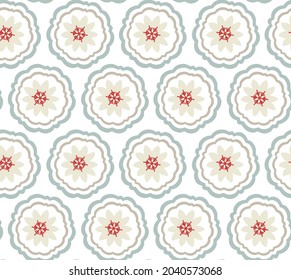 Floral vector light blue and grey ornament. Seamless abstract classic pattern with red snowflake on white background, can be used for textile.