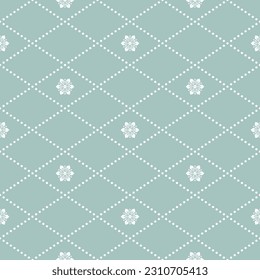 Ornamento vectorial floral azul claro y blanco. Un fondo clásico abstracto y sin inconvenientes con puntos y flores. Patrón con elementos florales repetidos. Ornamento para papel pintado y embalaje