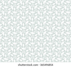 Floral vector light blue and white ornament. Seamless abstract classic fine pattern