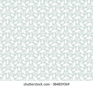 Floral vector light blue and white ornament. Seamless abstract classic pattern with flowers