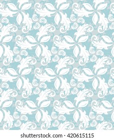 Floral vector light blue and white ornament. Seamless abstract classic pattern with flowers