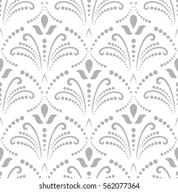 Floral vector light silver ornament. Seamless abstract classic background with flowers. Pattern with repeating elements