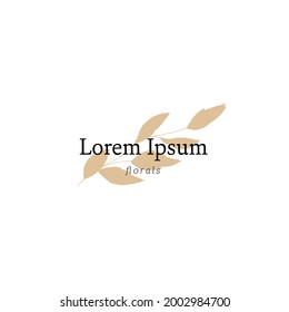 Floral vector logo template in modern minimal style. Hand drawn branch with leaves. Simple elegant illustration. For branding and business identity, social media clipart.