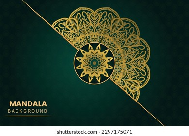 Fondo de Mandala vectorial floral con diseño de color dorado y rojo.  Patrón de estilo árabe islámico único. mandala de lujo para marco, tarjeta de boda, tarjeta de invitación