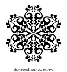 Blumenvektormandala im Damast-Stil, schwarz auf weißem Hintergrund. Für Stencil Tattoo Marketry Laser Schneiden und Drucke.