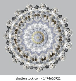Floral vector mandala pattern. Ornamental flourish background. Flowery vintage round ornament. Ornate texture. For fabric, cards, prints, wallpapers. Decorative vintage design.