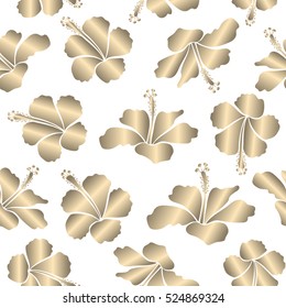 Floral vector on a white background. Tropical floral seamless pattern with hibiscus flowers in beige colors.