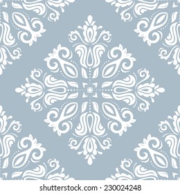 Floral vector oriental blue and white pattern with damask, arabesque and floral elements. Seamless abstract wallpaper and background