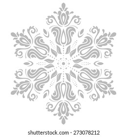 Floral vector oriental grey pattern with arabesque and floral elements. Abstract ornament for background