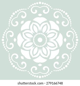 Floral vector oriental pattern with arabesque and floral elements. Abstract ornament for background. Light blue and white colors