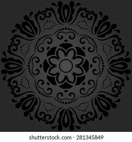 Floral vector oriental pattern with black arabesque and floral elements. Abstract ornament for background