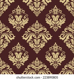 Floral vector oriental pattern with damask, arabesque and floral elements. Seamless abstract wallpaper and background