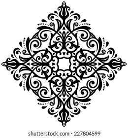 Floral vector oriental pattern with damask, arabesque and floral elements. Abstract wallpaper and background in black and white colors