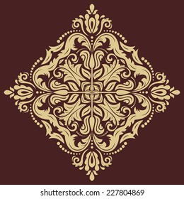 Floral vector oriental pattern with damask, arabesque and floral elements. Abstract wallpaper and background with golden ornament