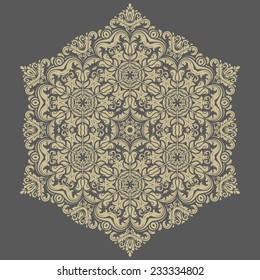 Floral vector oriental pattern with damask, arabesque and floral elements. Abstract ornament for background. Gray and golden colors