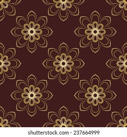 Floral vector oriental pattern with damask, arabesque and floral golden elements. Seamless abstract ornament for wallpapers and backgrounds