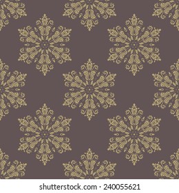 Floral vector oriental pattern with damask, arabesque and floral golden elements. Seamless abstract ornament for wallpapers and backgrounds