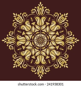 Floral vector oriental pattern with damask, arabesque and floral golden elements. Abstract ornament for background